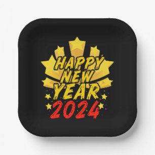 Happy New Year 2024 Paper Plate