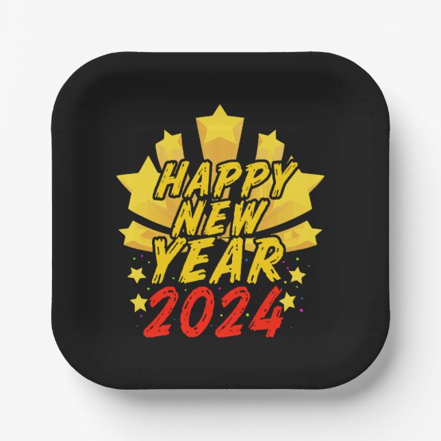Happy New Year 2024  Paper Plate (Front)