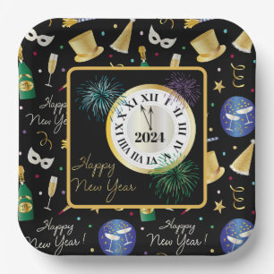 Happy New Year 2024 Paper Plate