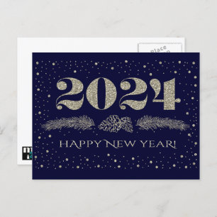 Happy New Year 2024. Pine Branches Holiday Postcard