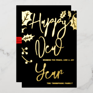 Happy New Year 2024, red ribbon Foil Holiday Card