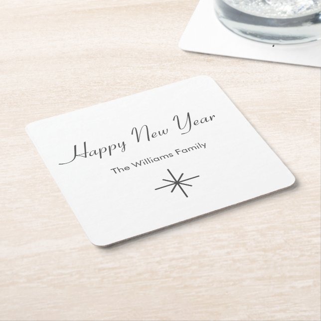 Happy New Year 2024 Retro Snowflake  Square Paper Coaster (Angled)