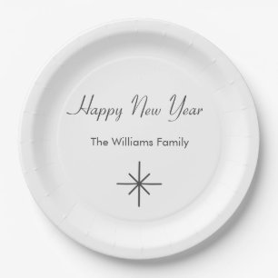 Happy New Year 2024 Simple Snowflake   Paper Plate