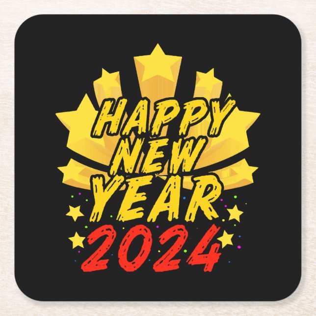 Happy New Year 2024  Square Paper Coaster (Front)