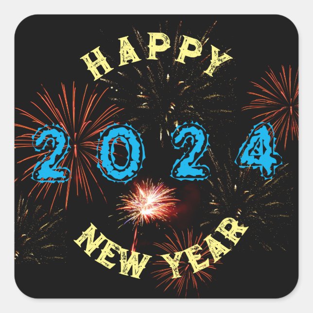 Happy New Year 2024 Square Sticker (Front)