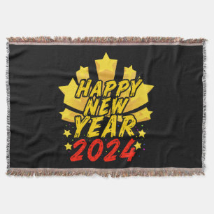 Happy New Year 2024 Throw Blanket