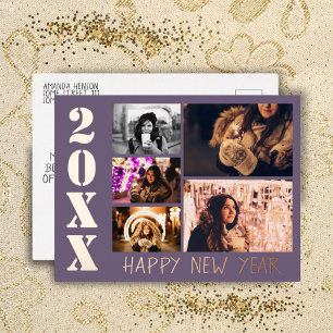 Happy New Year 2025 5 Photo Collage Foil Holiday Postcard