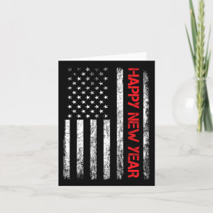 Happy New Year 2025 American Flag Xmas Family Fire Card