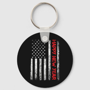 Happy New Year 2025 American Flag Xmas Family Fire Keychain