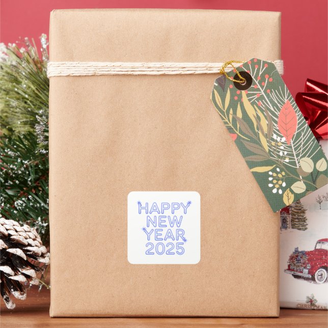 Happy new year 2025 blue square sticker (Holiday)