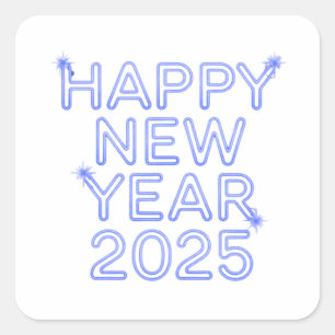 Happy new year 2025 blue square sticker