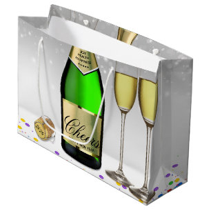 Happy New Year 2025 Bottle Sparkling Wine Large Gift Bag