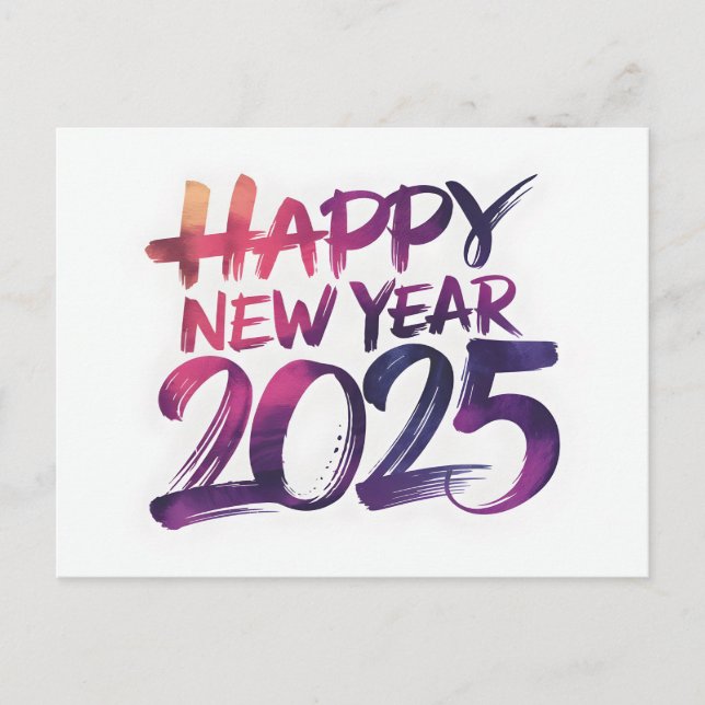 Happy New Year 2025 Brushstroke Celebration Holiday Postcard (Front)