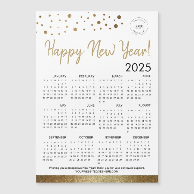 Happy New Year 2025 Calendar Your Logo Gold  (Front)