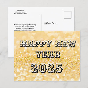 Happy New Year 2025 Chic Custom Gold Business Holiday Postcard