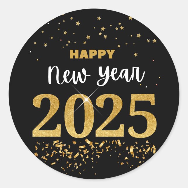 Happy New Year 2025 Classic Round Sticker (Front)