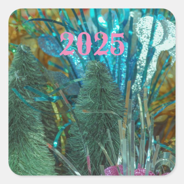 HAPPY New Year 2025  dazzle colours sticker label (Front)