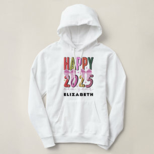 Happy New Year 2025: Elegant Retro White Hoodie