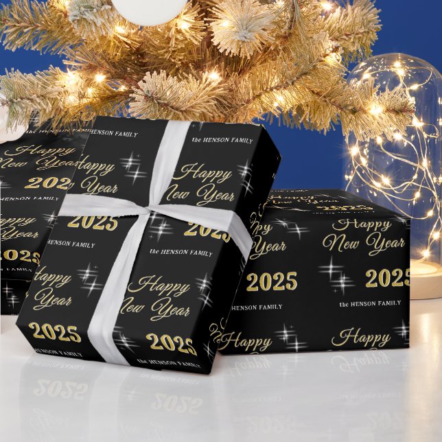 Happy New Year 2025 Elegant Sparkles Wrapping Paper (Holidays)