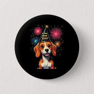 Happy New Year 2025 Eve Firework Dog Funny Beagle 2 Inch Round Button