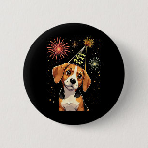 Happy New Year 2025 Eve Firework Dog Funny Beagle  2 Inch Round Button