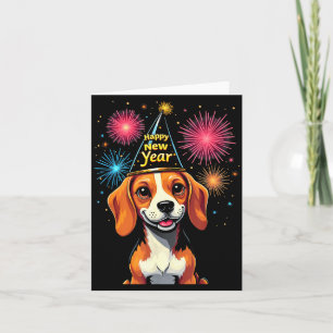 Happy New Year 2025 Eve Firework Dog Funny Beagle Card