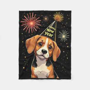 Happy New Year 2025 Eve Firework Dog Funny Beagle  Fleece Blanket