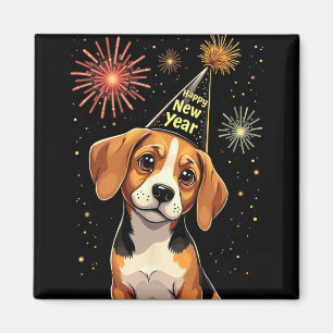 Happy New Year 2025 Eve Firework Dog Funny Beagle Magnet