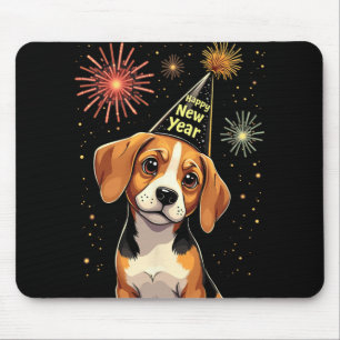 Happy New Year 2025 Eve Firework Dog Funny Beagle Mouse Pad