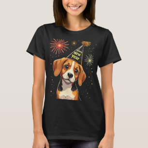 Happy New Year 2025 Eve Firework Dog Funny Beagle T-Shirt