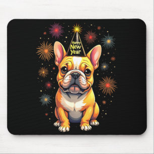 Happy New Year 2025 Eve Firework Dog Funny French  Mouse Pad