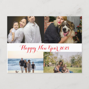 Happy New Year 2025 Family 4 Photo Collage Holiday Postcard