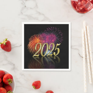 Happy New Year 2025 Fireworks Gold Napkin