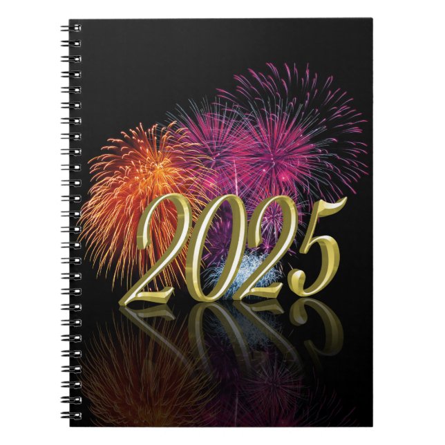 Happy New Year 2025 Fireworks Gold Notebook (Front)