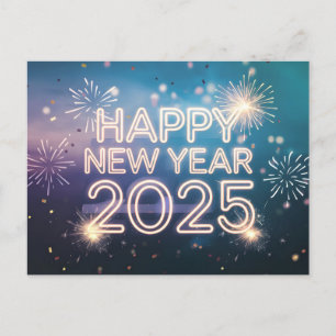 Happy New Year 2025 Fireworks Holiday Postcard