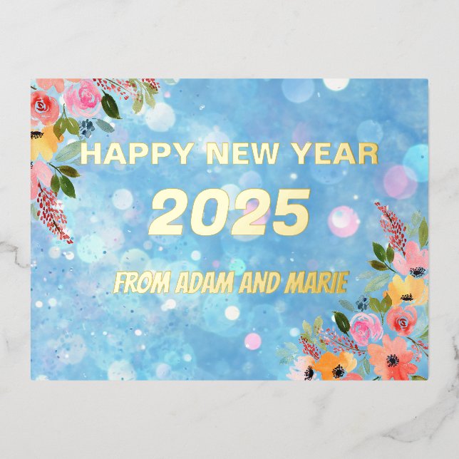 Happy New Year 2025 Foil Holiday Postcard (Front)