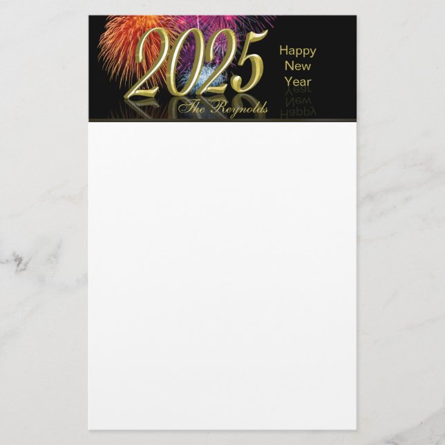 Happy New Year 2025 Gold Fireworks Stationery (Front)