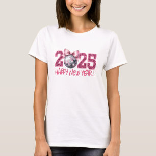  Happy New Year 2025 Png, Pink Coquette Bow Png T-Shirt