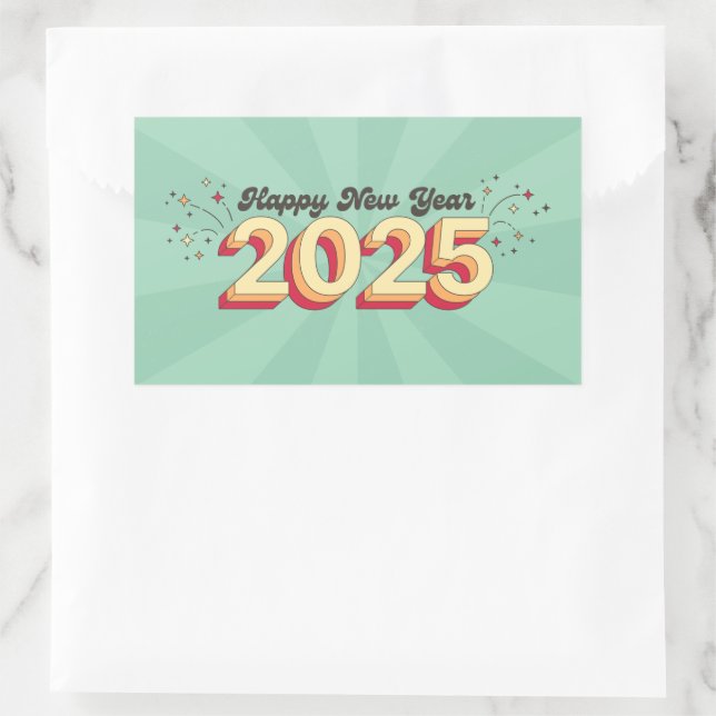 Happy new year 2025 star groovy retro text sticker (Bag)