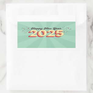 Happy new year 2025 star groovy retro text sticker