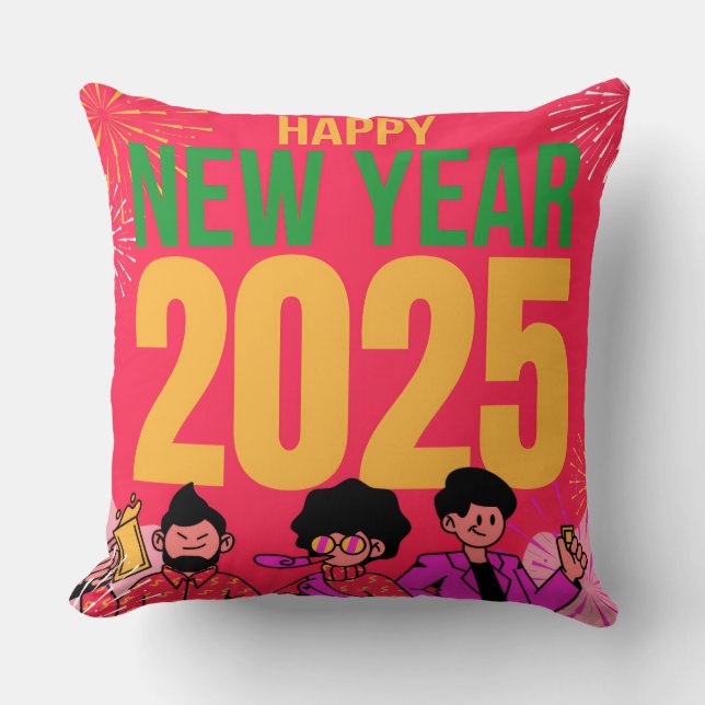 Happy New Year 2025 Throw Pillow** Pillow (Front)