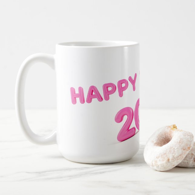 Happy New Year 2025 transparent background Coffee Mug (With Donut)