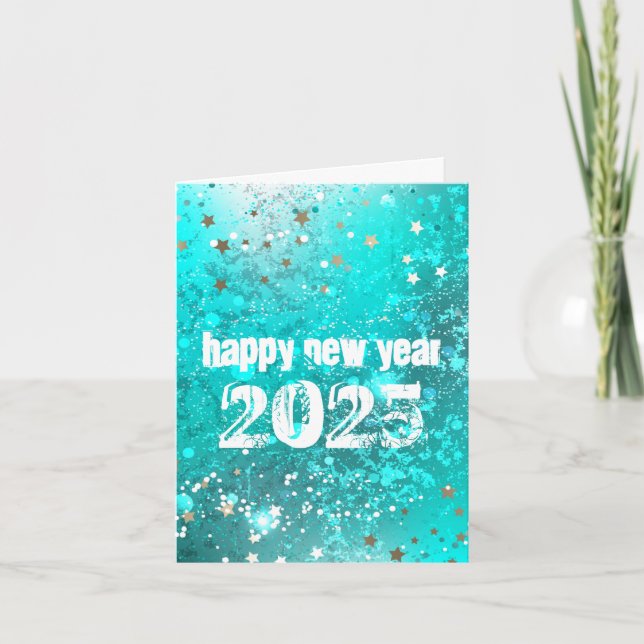 Happy New year 2025 turquoise invitation (Front)