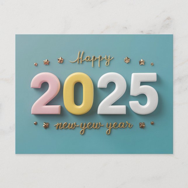 Happy New Year 2025 with Colourful text Holiday Postcard (Front)