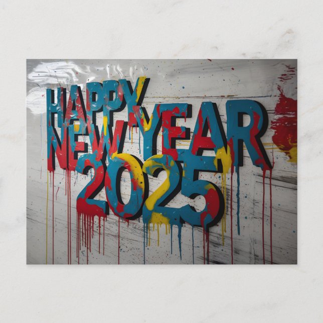 Happy New Year 2025 with Colourful text Holiday Postcard (Front)