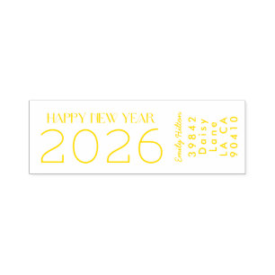 Happy New Year 2025 YELLOW Address Self-inking Stamp