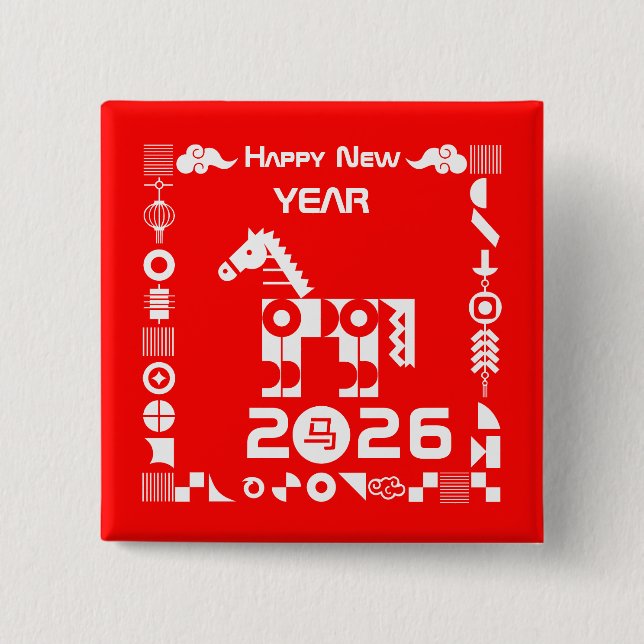 Happy New Year 2026 2 Inch Square Button (Front)