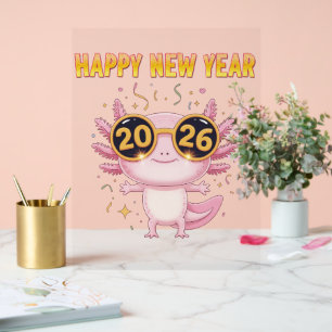 Happy New Year 2026 Axolotl Cute Party Acrylic Sign