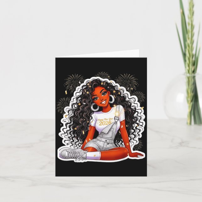 Happy New Year 2026 Black Girl Magic Melanin  Card (Front)