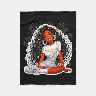 Happy New Year 2026 Black Girl Magic Melanin Fleece Blanket
